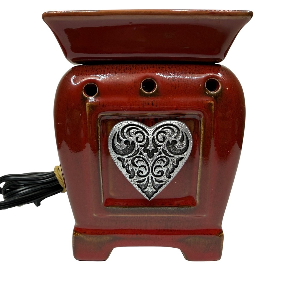 Scentsy Electric Wax Warmer Red Ceramic Filigree Heart Home Decor Fragrance